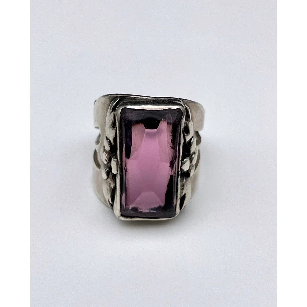 Sterling Silver‎ Purple Stone Floral Ring Large Statement